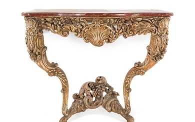 A Louis XV Style Carved and Painted Console Table