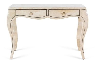 A Louis XV Style Marble Veneered and Brass Inlaid