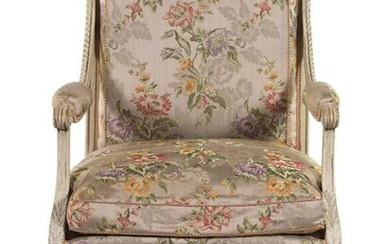 A Louis XVI Carved and White-Painted Fauteuil