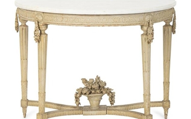 A Louis XVI Grey-Painted Console Height 34 1/2 x length