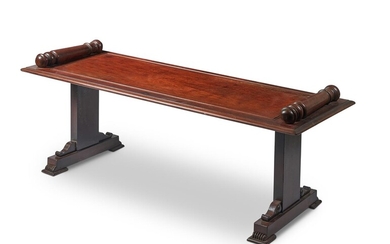 TWO SIMILAR MAHOGANY HALL BENCHES, IN EARLY VICTORIAN STYLE