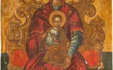 A MONUMENTAL ICON SHOWING THE ENTHRONED MOTHER OF GOD