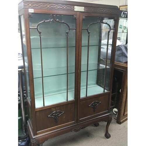 A Mahogany display cabinet with closed fretwork decoration g...