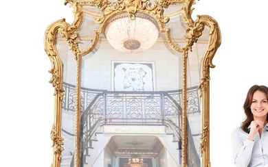 A Monumental 19th C. French Figural Bronze Mounted Giltwood Mirror
