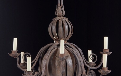 A Northern European Baroque Style Wrought Iron Eight-Light Chandelier, 19th Century
