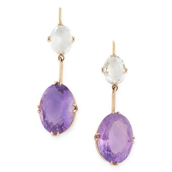 A PAIR OF ANTIQUE AMETHYST AND ROCK CRYSTAL EARRINGS in