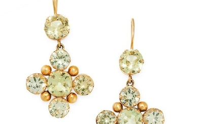 A PAIR OF ANTIQUE CHRYSOLITE EARRINGS, 19TH CENTURY in
