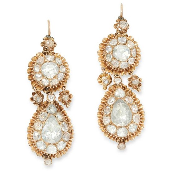 A PAIR OF ANTIQUE DIAMOND DROP EARRINGS the articulated