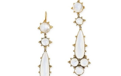 A PAIR OF ANTIQUE MOONSTONE EARRINGS in yellow gold
