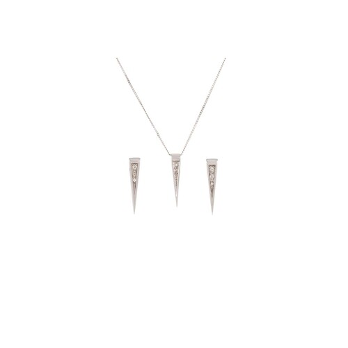 A PAIR OF DIAMOND SET EARRINGS, together with a matching pen...