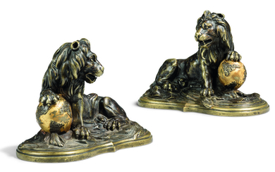 A PAIR OF LOUIS XV ORMOLU AND PATINATED-BRONZE PRESSE-PAPIERS