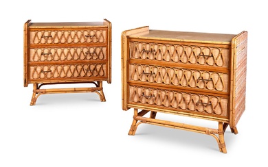 A PAIR OF RATTAN AND FORMICA CHEST OF DRAWERS, SECOND HALF 20TH CENTURY