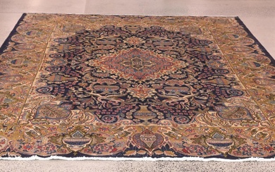 A PERSIAN KASHMAR TREASURE DESIGN CARPET, HAND-KNOTTED WITH 100% HEAVY DUTY WOOL PILE, THE FIELD AND BORDERS WITH PHOENIXES, DEER, V...