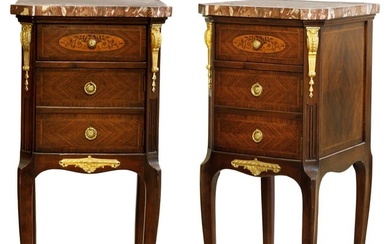 A Pair Of 19th C. French Bronze Mounted Top Marble Side Tables