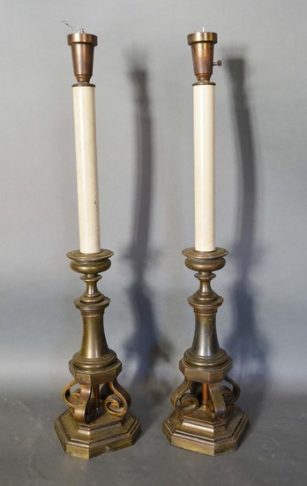 A Pair of 18th Century Style Table Lamps in the form of cand...