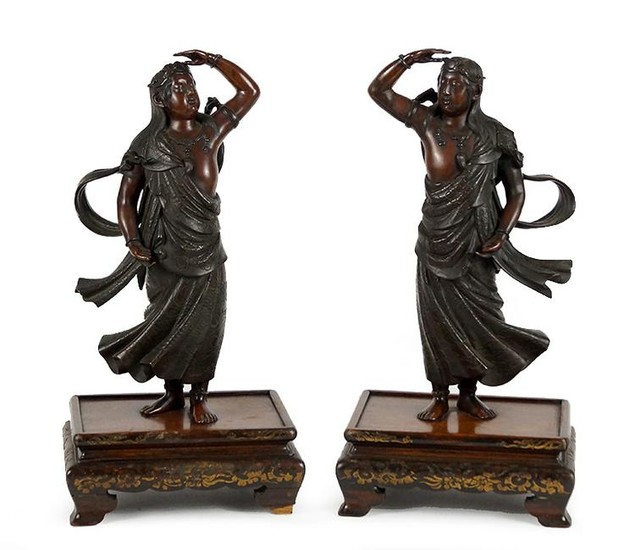 A Pair of Asian Patinated Bronze Figures.