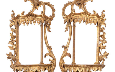A Pair of Chinese Chippendale Style Giltwood Wall Brackets