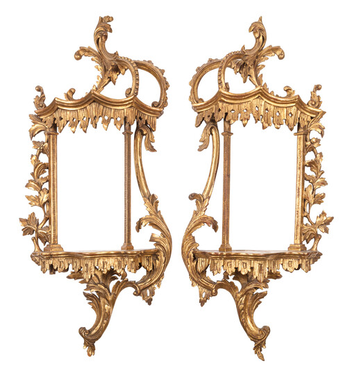 A Pair of Chinese Chippendale Style Giltwood Wall Brackets