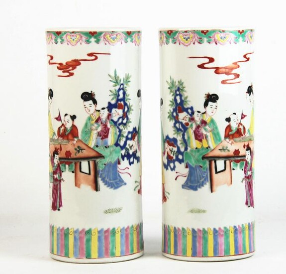 A Pair of Chinese Famille Rose Hat Vases