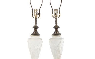 A Pair of Classical Style Bisque Urn Lamps