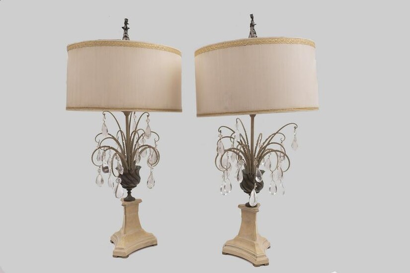 A Pair of Contemporary Designed Tole Table Lamps With