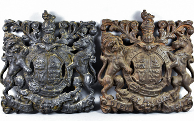 A Pair of English Cast Iron Royal Coats of Arms...