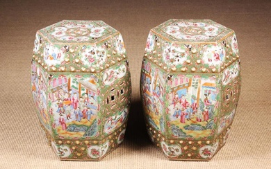 A Pair of Fine 19th Century Cantonese Garden Seats of octagonal barrel form. The seats profusely dec