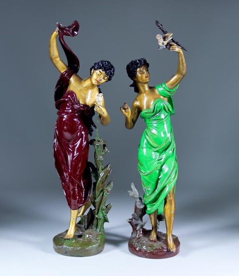 A Pair of French Painted Spelter Figures of Dancing...