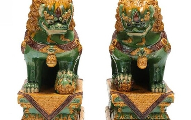 A Pair of Large Chinese Glazed Foo Lions
