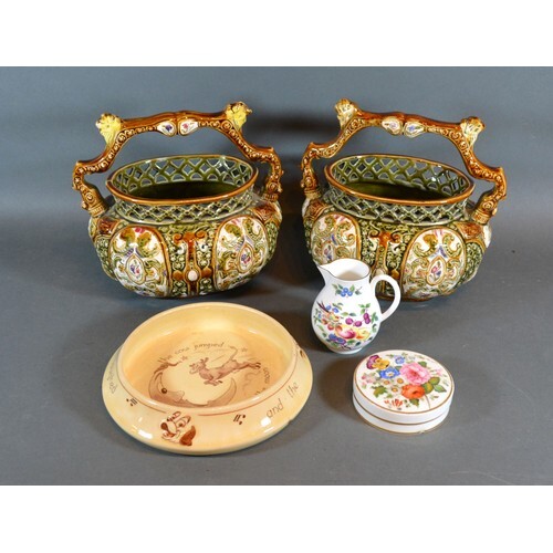A Pair of Majolica Style Baskets together with a Royal Worce...