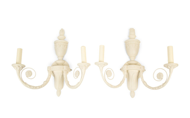 A Pair of Neoclassical Style White Two-Light Wall Sconces
