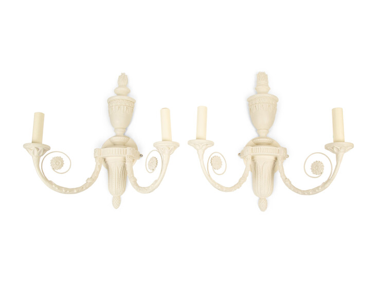A Pair of Neoclassical Style White Two-Light Wall Sconces