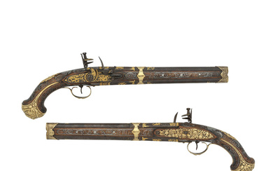 A Rare Pair Of Turkish 32-Bore Flintlock Silver-Gilt Mounted Over-And-Under...
