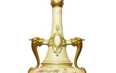 A Royal Worcester Porcelain Bottle Vase, 1869, with mythical beast...
