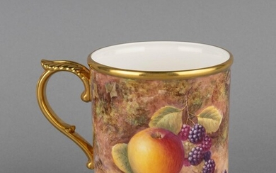 A Royal Worcester quart mug finely painted with fruit and signed by Nigel Creed, 4 3/4 in. (12.1 cm.) h.