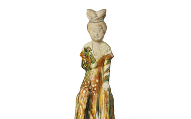 A SANCAI-GLAZED FIGURE OF A SEATED COURT LADY TANG DYNASTY (618-907)