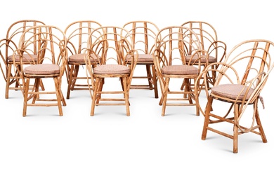 A SET OF EIGHT FRENCH RUSTIC BENTWOOD ARMCHAIRS, MODERN