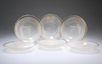 A SET OF SIX MID 19TH CENTURY GLASS DISHES, frosted