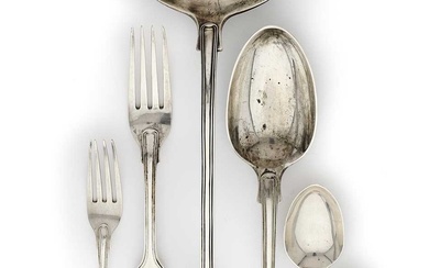 A SET OF VICTORIAN TABLE SILVER, G.W. ADAMS FOR CHAWNER & CO., LONDON, 1844