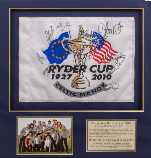 A SIGNED PIN FLAG FROM 2010 RYDER GOLF CUP...