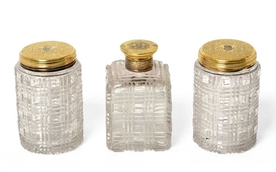 A Set of Three Victorian Silver-Gilt Mounted Cut-Glass Dressing-Table Jars Maker's Mark TD, London, 1838