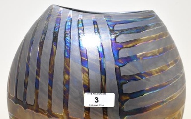 A Substantial Poole Pottery vase, having iridescent horizontal and vertical design.