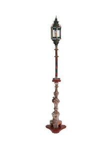 A Venetian Style Painted Tole and Carved Wood Lantern