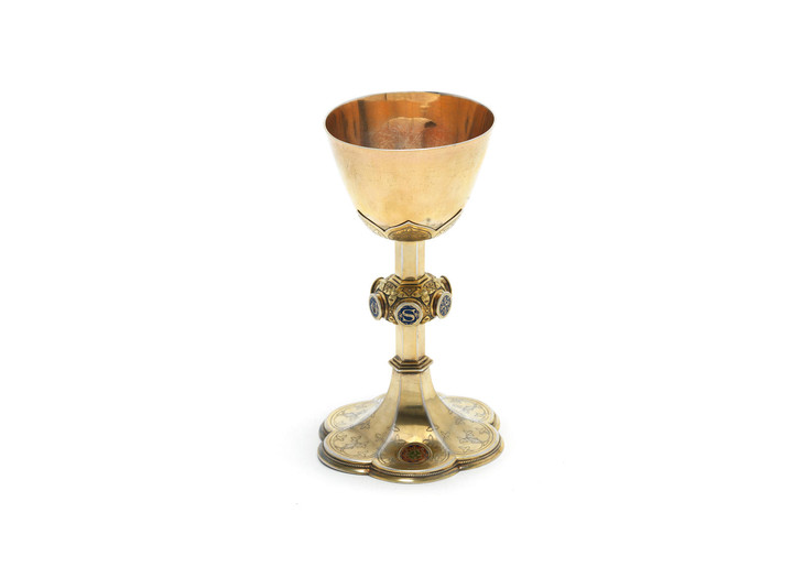 A Victorian silver-gilt and enamelled chalice