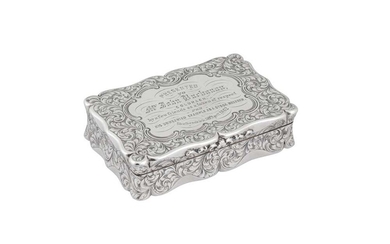 A Victorian sterling silver snuff box, Birmingham 1852 by Edward Smith