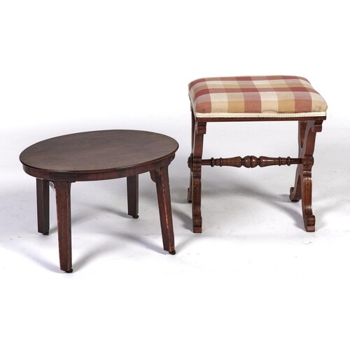 A Victorian walnut X-frame stool, mid 19th c, 51cm h; 37 x 4...