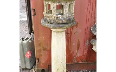 A WEATHERED COMPOSITE ORIENTAL STYLE BIRD HOUSE with octagon...