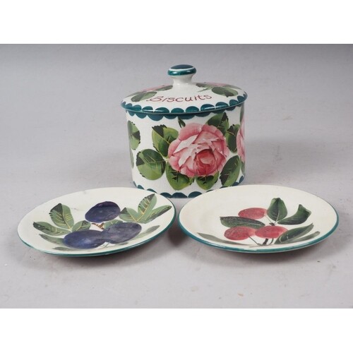 A Wemyss ware cabbage rose decorated biscuit barrel and cove...