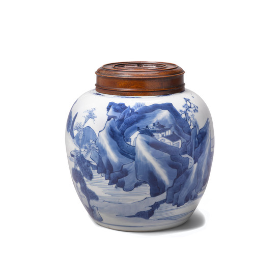 A blue and white porcelain jar