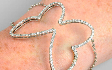 A brilliant-cut diamond butterfly bracelet.